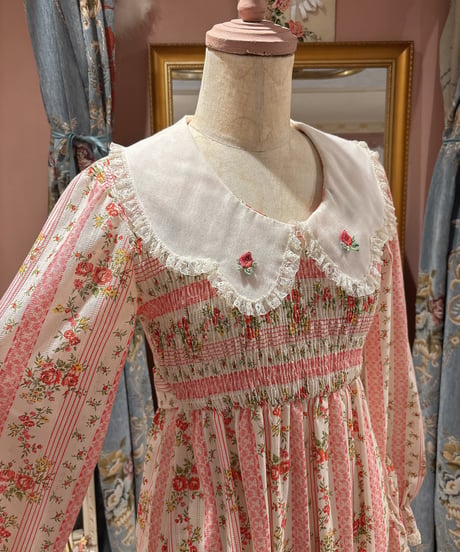70s vintage lace collar flower pattern dress