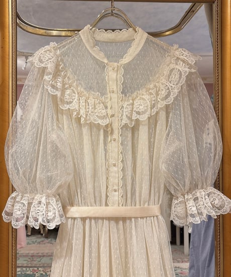 70s vintage tulle lace dress