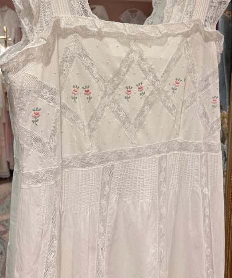 70s vintage flower embroidered lace no sleeve dress