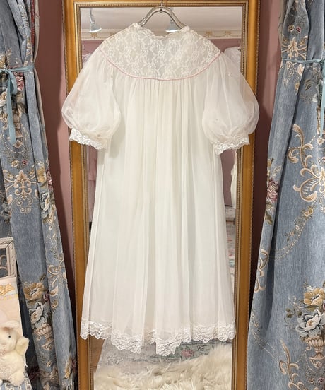 60s vintage flower embroidered chiffon gown dress