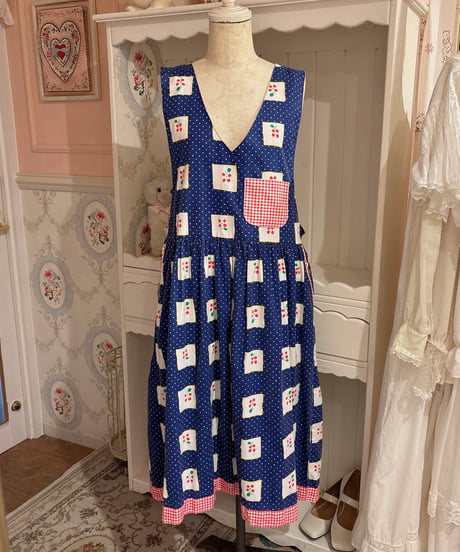 70s vintage flower dot gingham check dress
