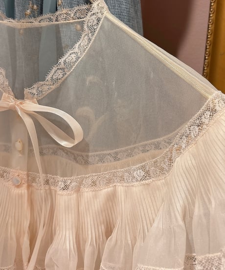 60s vintage pleats×lace see-through gown tops