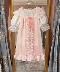 80s vintage satin ribbon lace-up collar dress