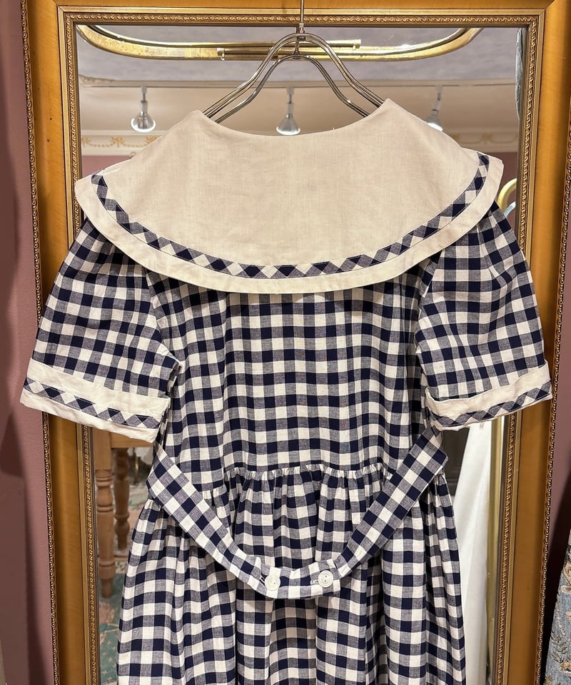 70s vintage gingham check sailor collar dress |