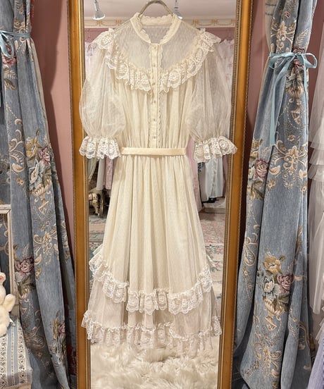 70s vintage tulle lace dress