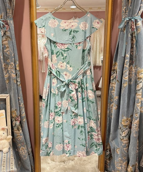 80s vintage romantic flower pattern dress