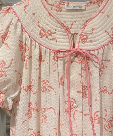80s vintage ribbon&dot pattern dress