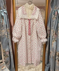 80s vintage big collar flower pattern dress
