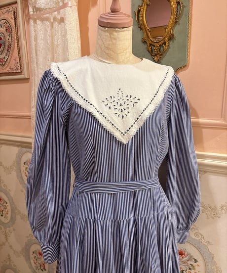 70s vintage lanz originals lace collar striped dress
