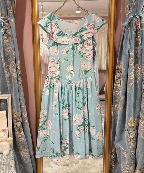 80s vintage romantic flower pattern dress