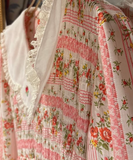 70s vintage lace collar flower pattern dress