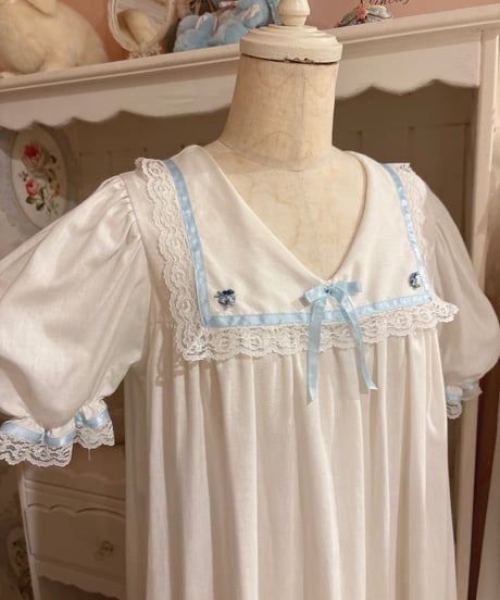 70s vintage satin ribbon sailor collar white dress