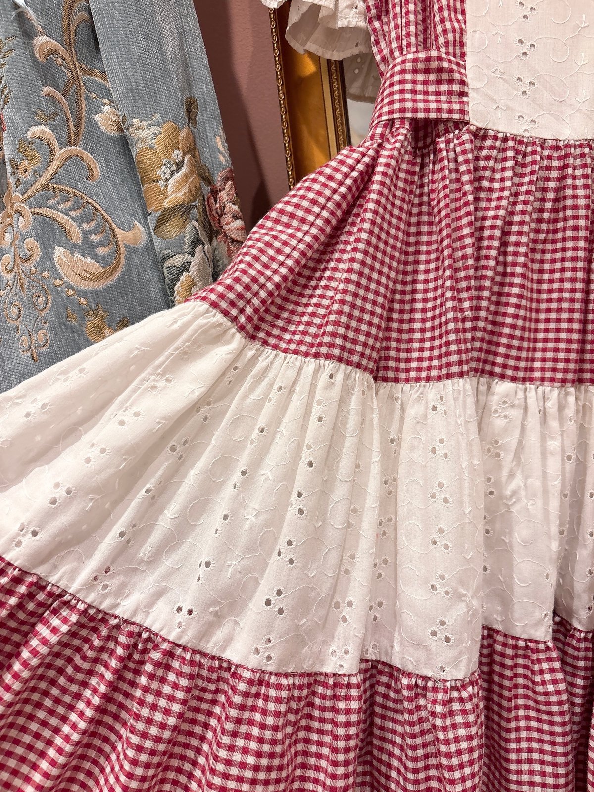 70s vintage gingham check&lace dress | HARDYS