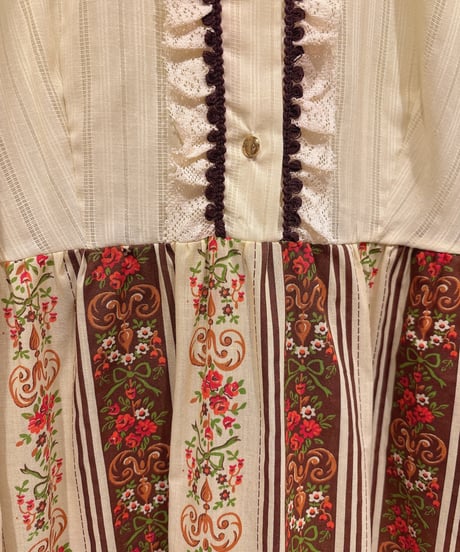 70s vintage flower pattern lace dress