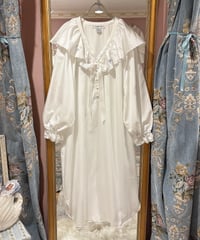 80s vintage flower embroidered ruffle collar satin dress
