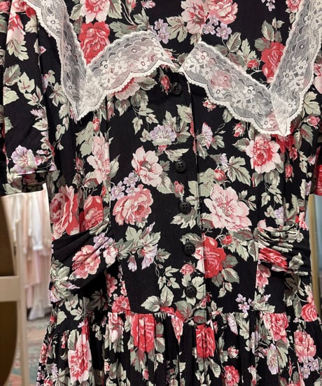 80s vintage sailor collar flower pattern dress