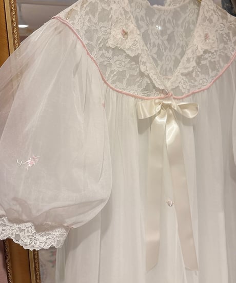 60s vintage flower embroidered chiffon gown dress