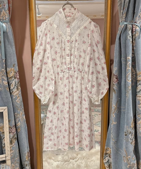70s vintage flower pattern lace dress