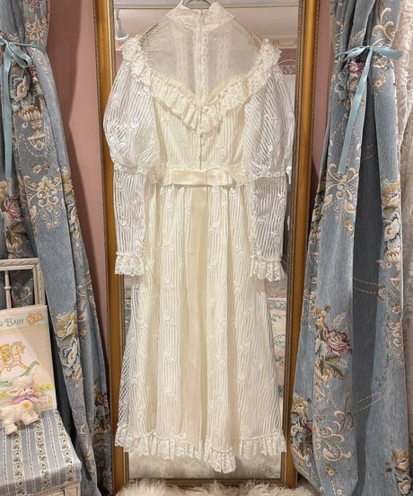 70s vintage romantic rose lace dress