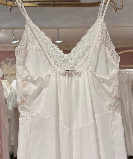 70s vintage pink satin ribbon white camisole dress