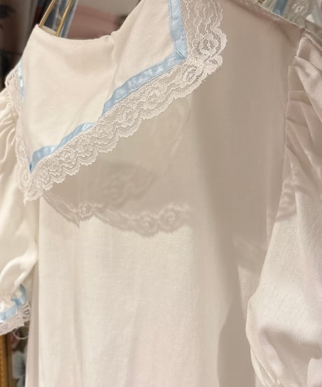 70s vintage satin ribbon sailor collar white dress