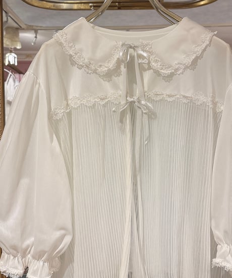 60s vintage flower motif×pleats gown tops