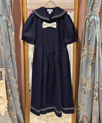 80s vintage dot ribbon sailor collar dress