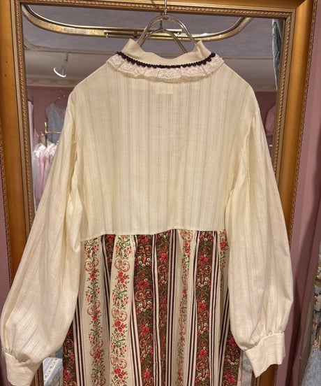 70s vintage flower pattern lace dress