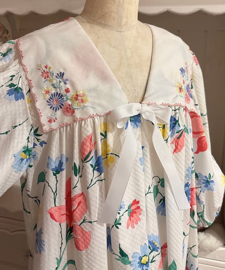 80s vintage flower pattern sailor collar dress