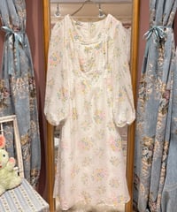 70s vintage pastel flower flocky print  dress