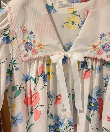 80s vintage flower pattern sailor collar dress