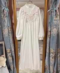 80s vintage ribbon&flower embroidered dress
