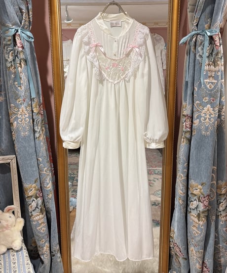 80s vintage ribbon&flower embroidered dress