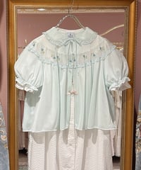 60s vintage blue flower embroidered gown tops