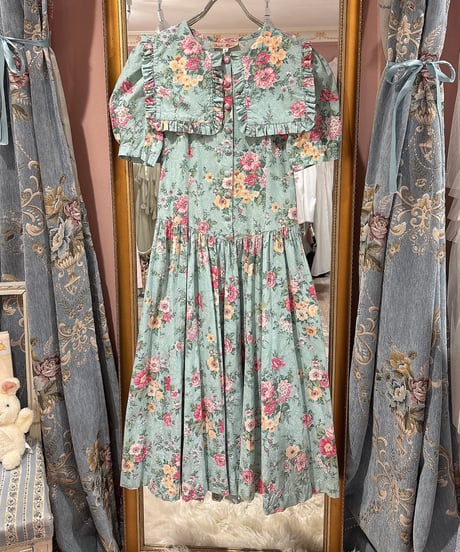 80s vintage sailor collar flower pattern dress