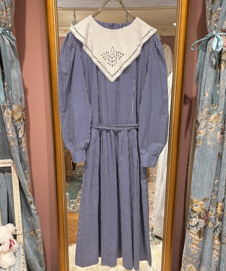 70s vintage lanz originals lace collar striped dress