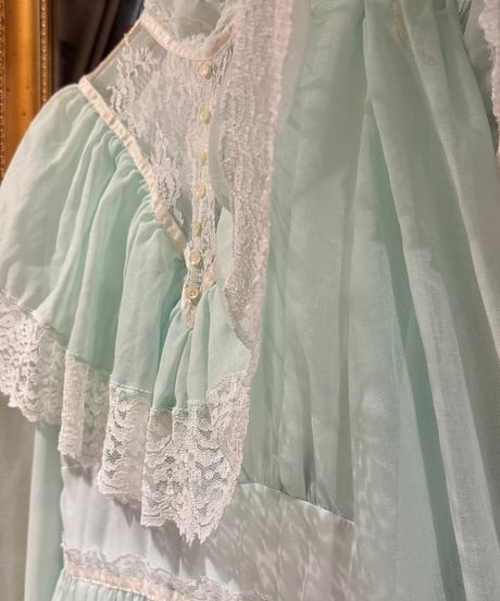 70s vintage lace mint green dress