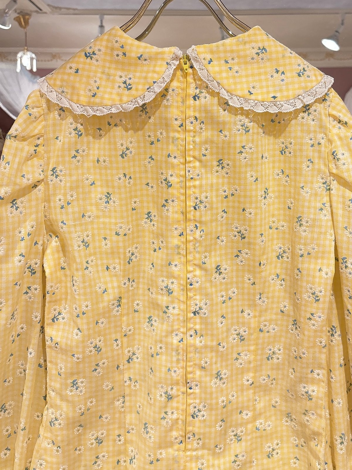 70s vintage flower&gingham check blouse | HARDYS