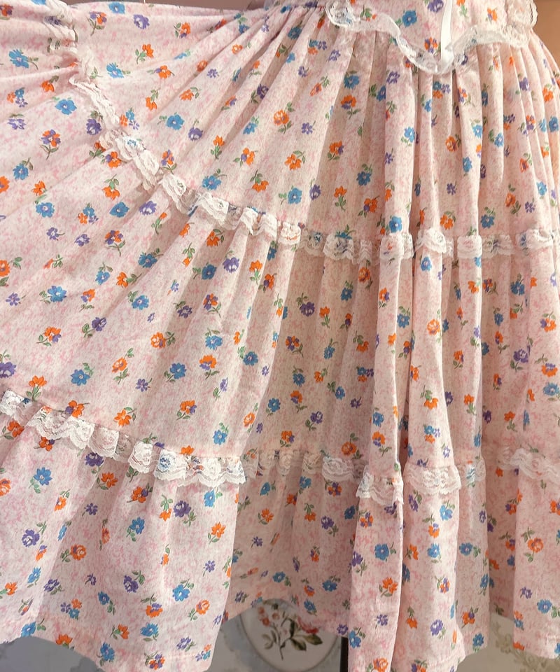 70s vintage flower pattern lace-up dress | HARDYS 70s vintage flower pattern lace-up dress | HARDYS