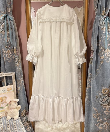 70s vintage flower embroidered sailor collar gown dress