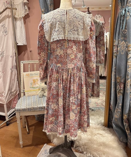 70s vintage lace sailor collar flower dress