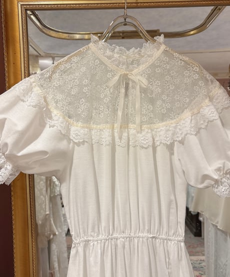 70s vintage satin ribbon lace dress