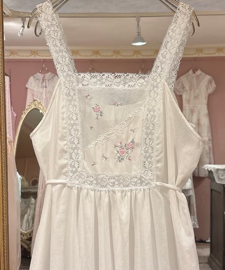 80s vintage rose embroidered camisole dress