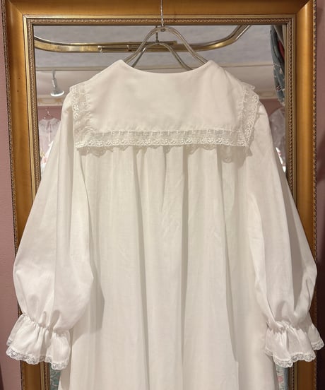 70s vintage flower embroidered sailor collar gown dress