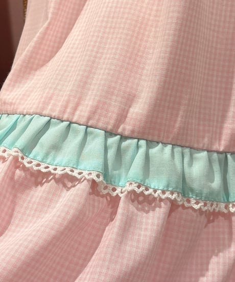 70s vintage flower patch gingham check dress