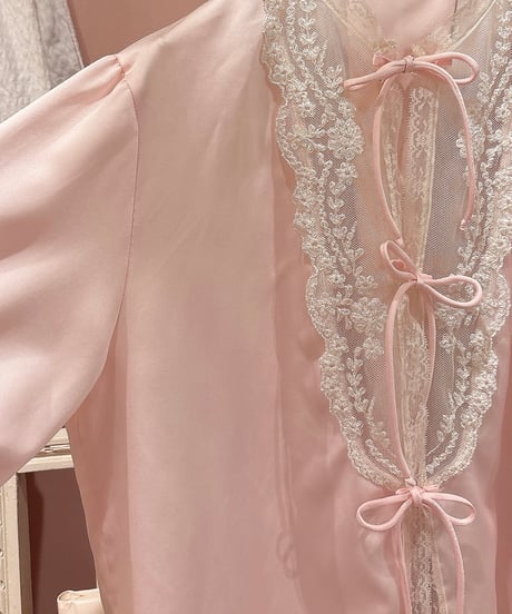 70s vintage lace ribbon satin gown tops