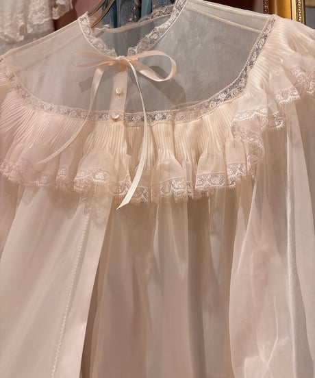60s vintage pleats×lace see-through gown tops