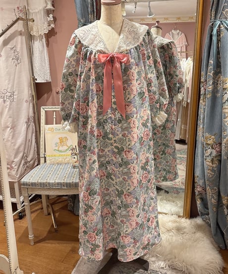 80s vintage satin ribbon flower pattern dress