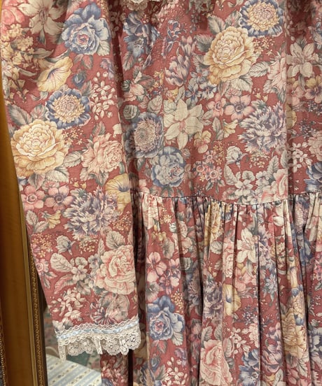 70s vintage lace sailor collar flower dress