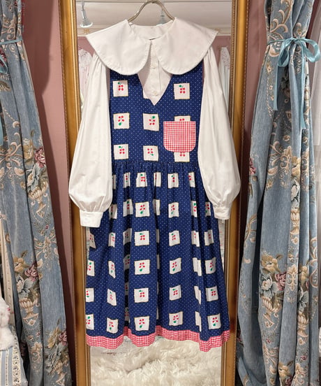 70s vintage flower dot gingham check dress